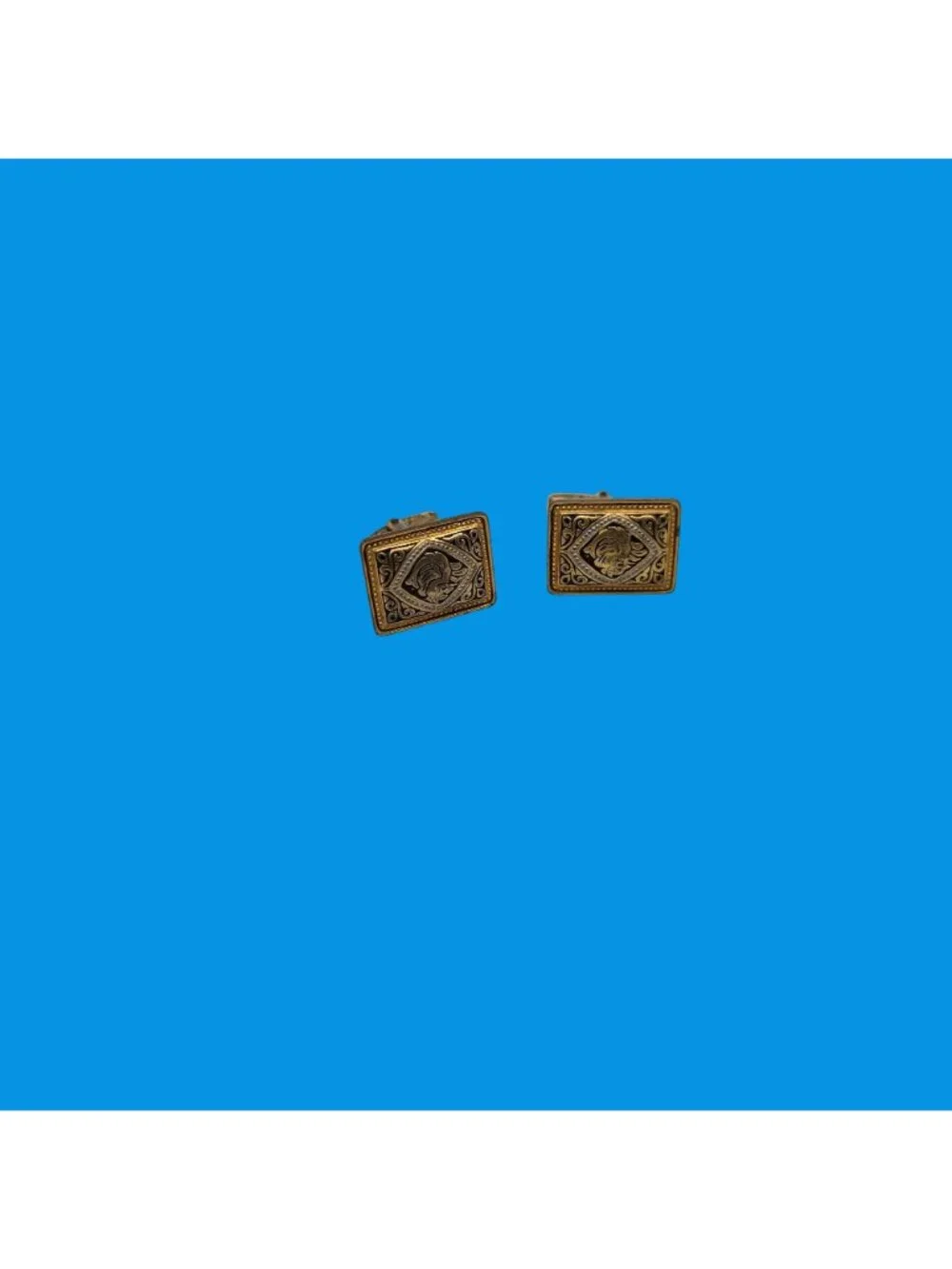Vintage Gold-Tone Square Cufflinks With Intricate Engraved Design